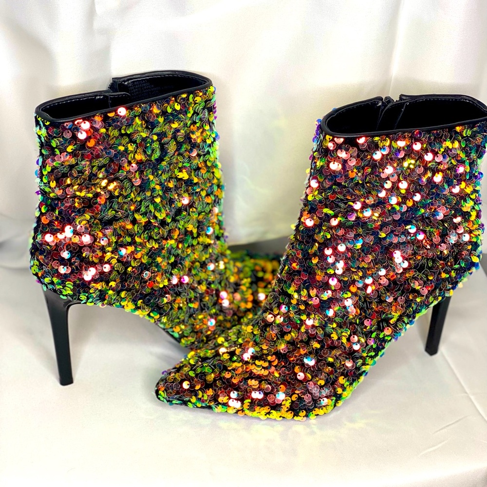INC Sequin Stiletto Boots Multicolor